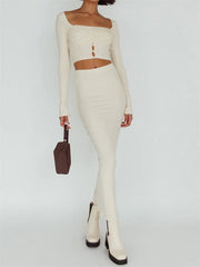 JuliaFashion - Romantic Vintage  Classic Floral Lace Button Tops with Slim Skirts Suits