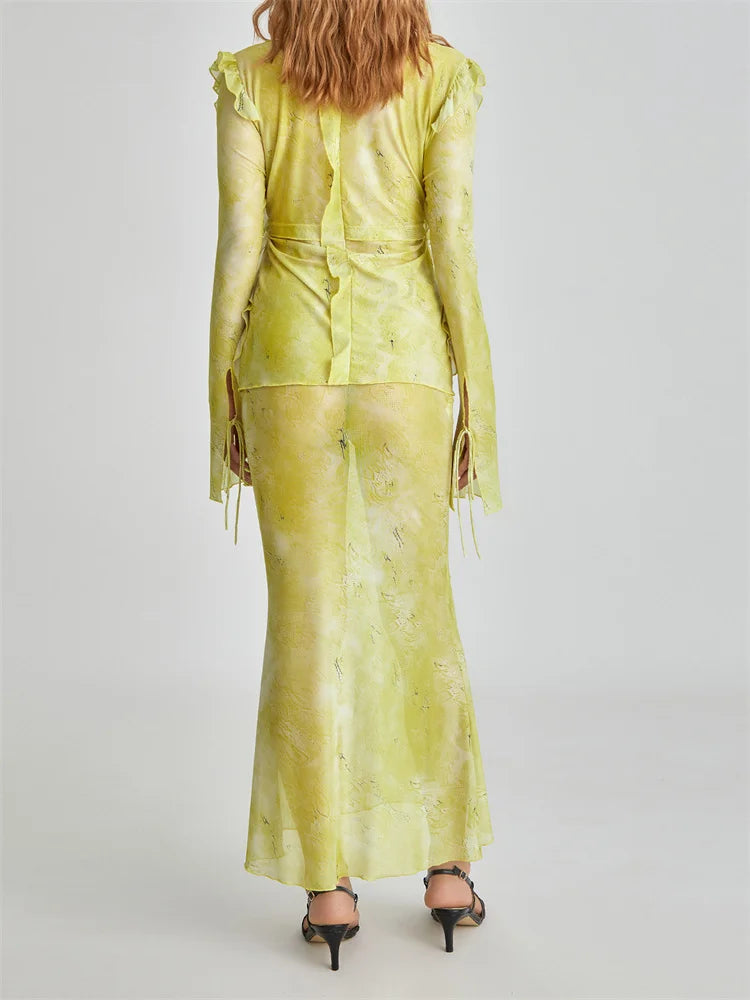 JuliaFashion - Vintage Tie-up Mesh See Through Clubwear  Suits