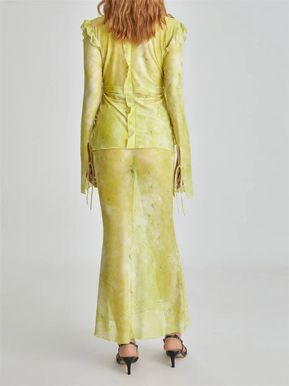 JuliaFashion - Vintage Tie-up Mesh See Through Clubwear  Suits