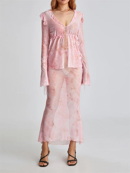 JuliaFashion - Vintage Tie-up Mesh See Through Clubwear  Suits