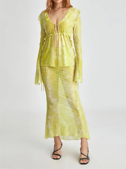 JuliaFashion - Vintage Tie-up Mesh See Through Clubwear  Suits