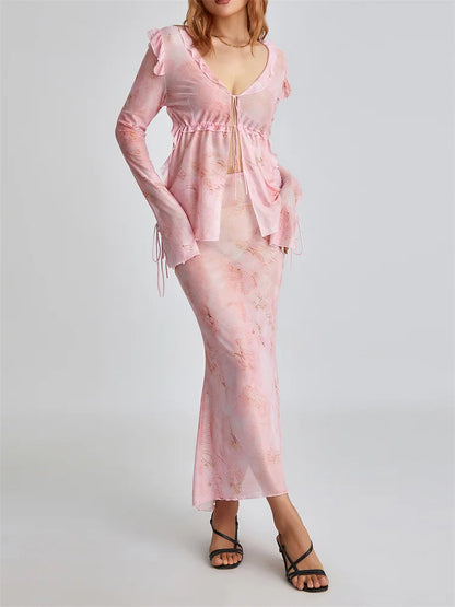 JuliaFashion - Vintage Tie-up Mesh See Through Clubwear  Suits