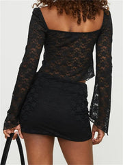 JuliaFashion - Vintage Long Sleeve Tie-up Mesh See Through Shirts Suits