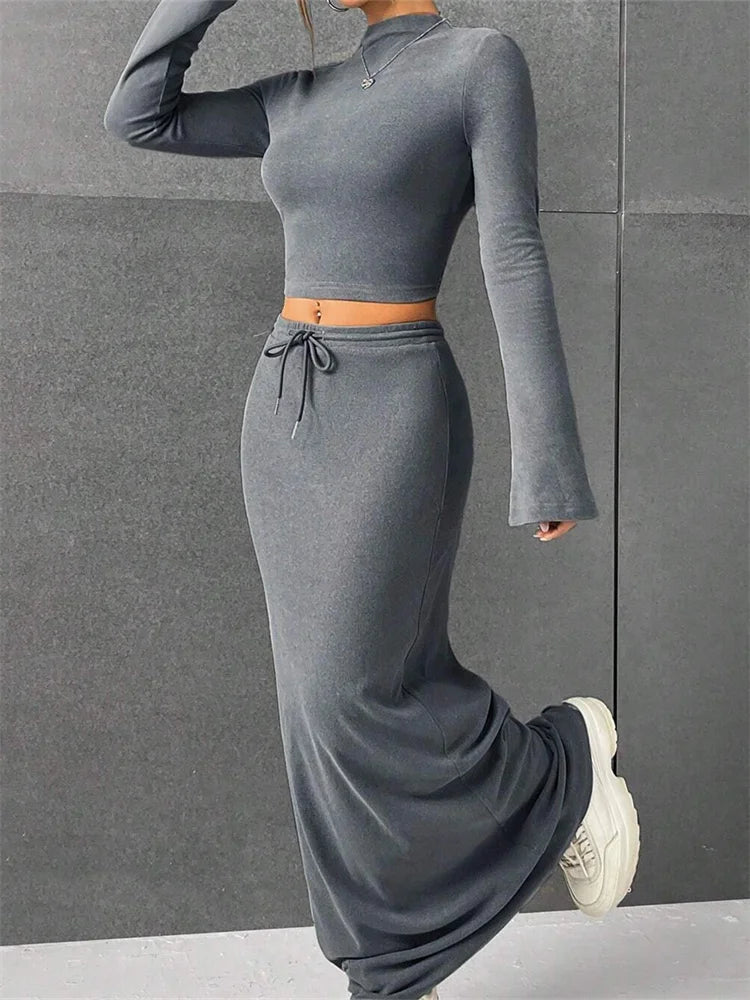 JuliaFashion - Turtleneck T-shirts with Elastic Waist Streetwear Suits