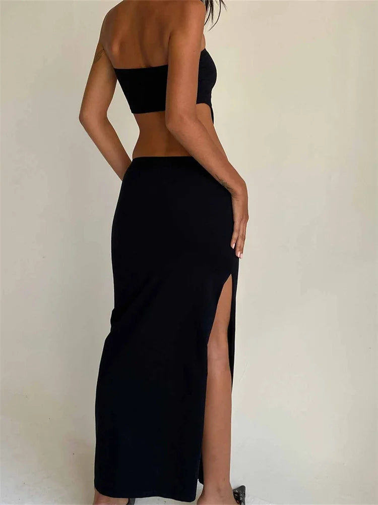 JuliaFashion - Off Shoulder Irregular Hem Tops Side Split Long Skirts Suits