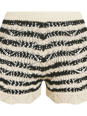 JuliaFashion - Striped Sleeveless Square Neck Crochet Knitted Tank Tops Shorts Suits