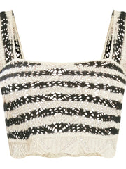 JuliaFashion - Striped Sleeveless Square Neck Crochet Knitted Tank Tops Shorts Suits