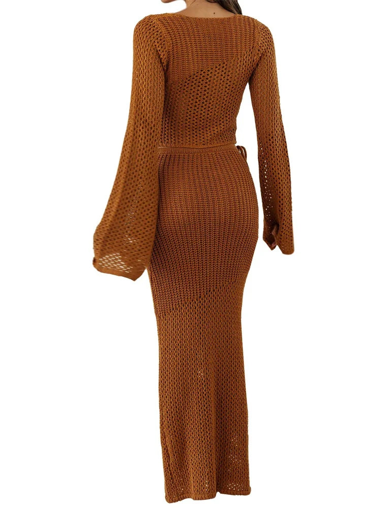 JuliaFashion - Knitted Front Criss-Cross Sweaters Beach Cover Ups Suits