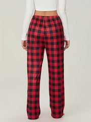 Christmas Plaid Print Lace-Up Elastic Sleep Pant pant-250223