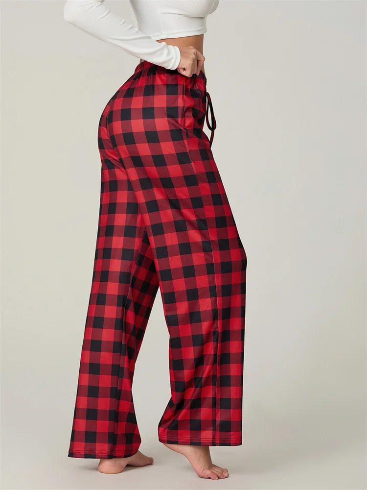 Christmas Plaid Print Lace-Up Elastic Sleep Pant pant-250223