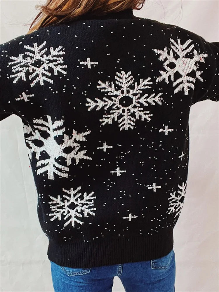 JuliaFashion - Christmas Casual Snowflake Print Winter Warm Long Sleeve Pullovers Basic Knitwear Fall Sweater