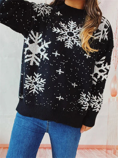 JuliaFashion - Christmas Casual Snowflake Print Winter Warm Long Sleeve Pullovers Basic Knitwear Fall Sweater