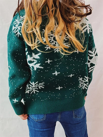 JuliaFashion - Christmas Casual Snowflake Print Winter Warm Long Sleeve Pullovers Basic Knitwear Fall Sweater