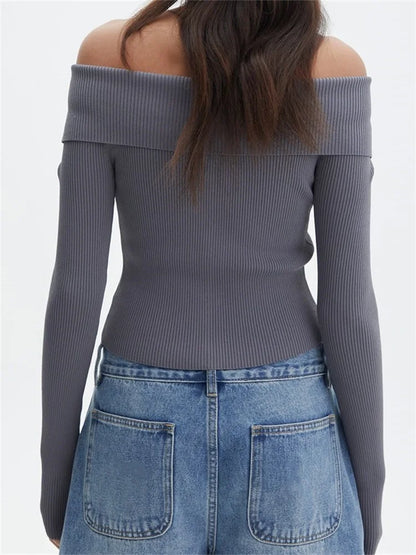 JuliaFashion - Basic Knitted Solid Long Sleeve Off Shoulder Casual Zipper Cardigans Sweater