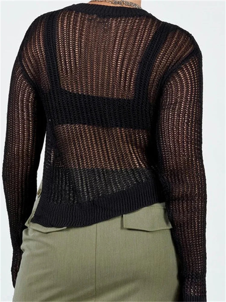 JuliaFashion - Asymmetrical Hem Cutout Casual Basic Knitted Long Sleeve Solid Split Pullovers Sweater