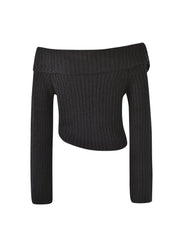 JuliaFashion - Knitted Long Sleeve Slash Neck Off Shoulder Pullovers Spring Fall Cropped Sweater