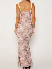 2024 Women Sleeveless V-Neck Backless Floral Print Patchwork Summer Cocktail Party Female Vestidos