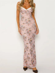 2024 Women Sleeveless V-Neck Backless Floral Print Patchwork Summer Cocktail Party Female Vestidos