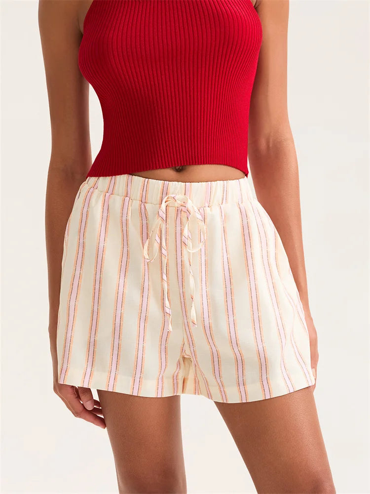 Striped Wide Leg Pocket Short white / S short-250223