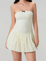 Lace Bow Off-Shoulder Mini Dress white / S minidress-250223
