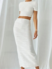 JuliaFashion - Short Sleeve O-neck T-shirts Tops Back Split Long Skirts Streetwear Suits