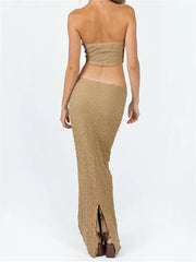 JuliaFashion - Off Shoulder Slim Fit Ruched Y2K Strapless Tube Tops Skirts Outfits