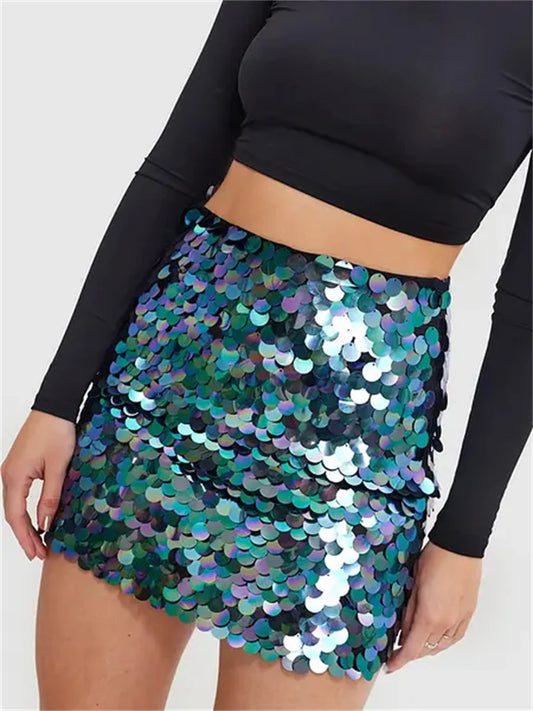 JuliaFashion - Sequined Sparkle Slim Short Mini Shiny Glitter Pencil Nightwear Party Club Streetwear Skirts