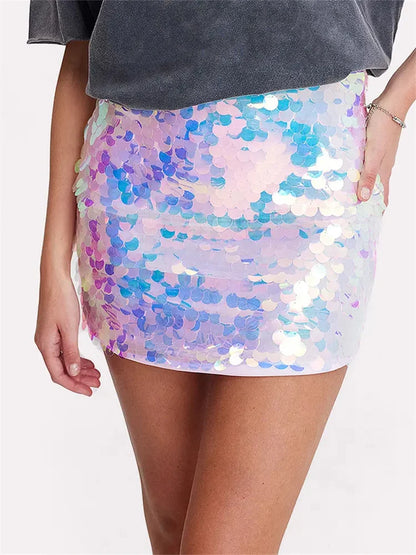 JuliaFashion - Sequined Sparkle Slim Short Mini Shiny Glitter Pencil Nightwear Party Club Streetwear Skirts