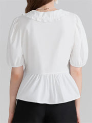 V-neck Front Bowknot Tie-Up Blouse blouse-250223