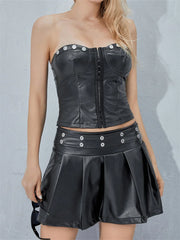 JuliaFashion - Retro High Waist V-Neck Striped Camisole Shorts Sets Suits