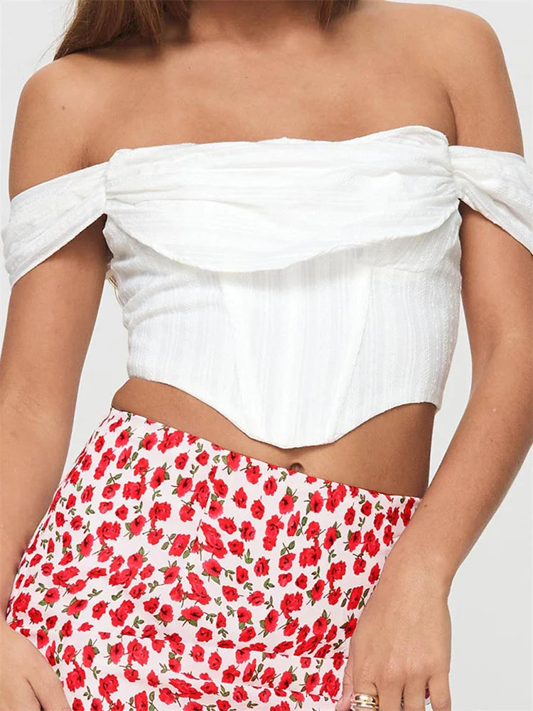 Off Shoulder Solid Zip Backless Tee Crop Top croptop-250126
