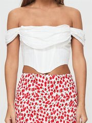 Off Shoulder Solid Zip Backless Tee Crop Top WHITE / S croptop-250126
