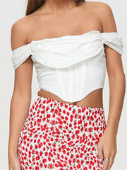 Off Shoulder Solid Zip Backless Tee Crop Top croptop-250126