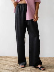 Solid Color Lounge Elastic Waist Pull-On Pant BLACK / S pant-250223