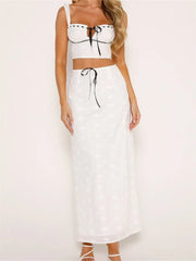 Embroidered Flower Sleeveless Crop Top High Waist Long Skirt skirt-250126