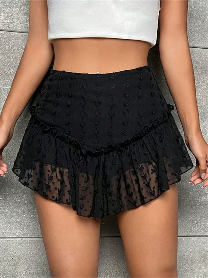 JuliaFashion - Summer Irregular Hem Short Mini Embroidery Lace High Waist Ruffles A-Line Party Streetwear Skirts