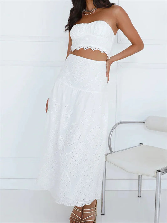 JuliaFashion - Strapless Off Shoulder High Waist Long Skirts Beachwear Suits