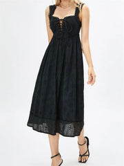 Women Summer Lace Floral Backless Tie-Up Sleeveless Spaghetti Strap Hollow Out Party Female Vestidos