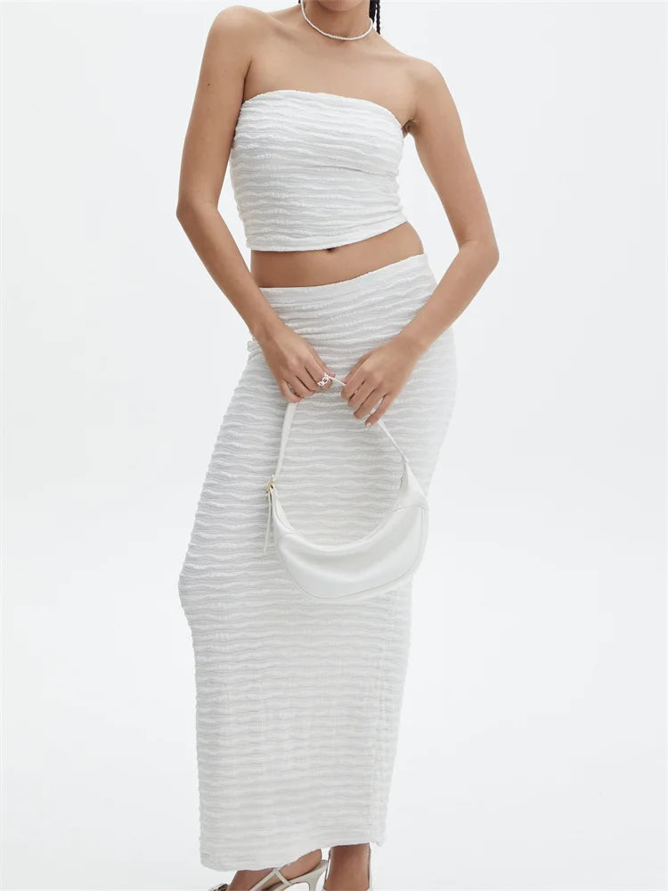 JuliaFashion - Strapless Off Shoulder Tube Tops Long Skirts  Streetwear Suits