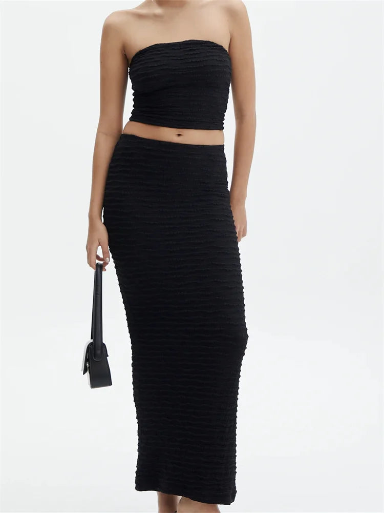 JuliaFashion - Strapless Off Shoulder Tube Tops Long Skirts  Streetwear Suits