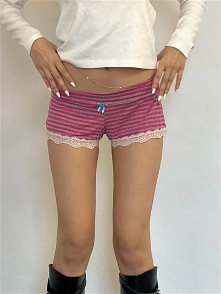 Striped Bow Lace Pajama Short short-250223