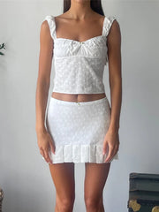 JuliaFashion - Y2K Lace Strap Backless Tie-up Camis High Waist Skirts Suits