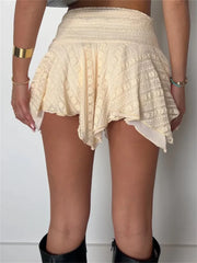 JuliaFashion - Y2K Short Mini A-Line Casual High Waist Lace Floral Asymmetrical Hem Summer Party Clubwear Skirts