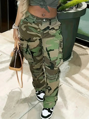 Camo Print Side Flap Pocket Cargo Loose Fit Stretchy Y2K Kpop Denim Women’s & Clothing Jean