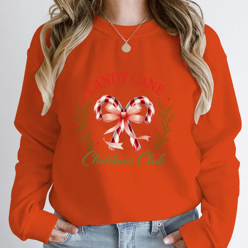 Merry Candy Cane Christmas Club Round Neck Hoodie Orange / S Hoodies-L
