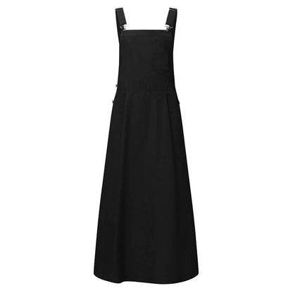 JuliaFashion - Casual Big Swing Loose Long Solid Fashion Pocket Suspender Large Size Sleeveless Pockets Strap Dress