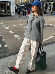 Casual Knit Round Neck Hollow Out Solid Long Sleeves Lace Up Cardigan