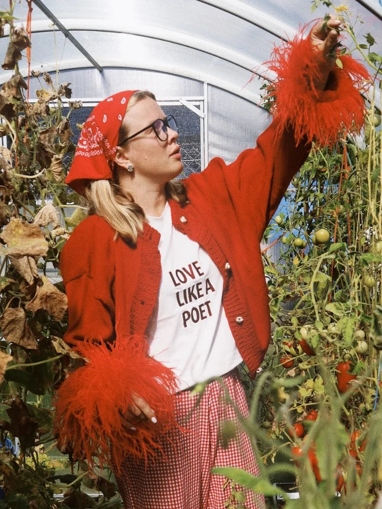 Spliced Feather Long Sleeved Knitted Cardigan Christmas Sweater Sweaters-L