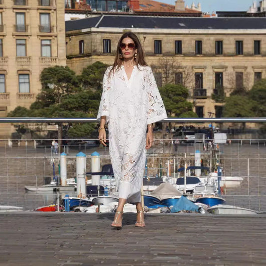 Casual Loose Beach Vacation Blouse Lace Shirt Dress