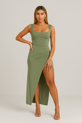 LAIZA - CLASSY  MID-CUT DRESS WITH SIDE SLIT